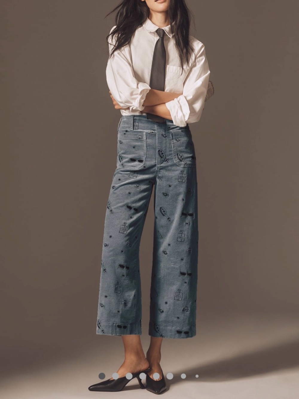 The Colette Crop Wide-Leg Embroidered Corduroy Pants by Maeve